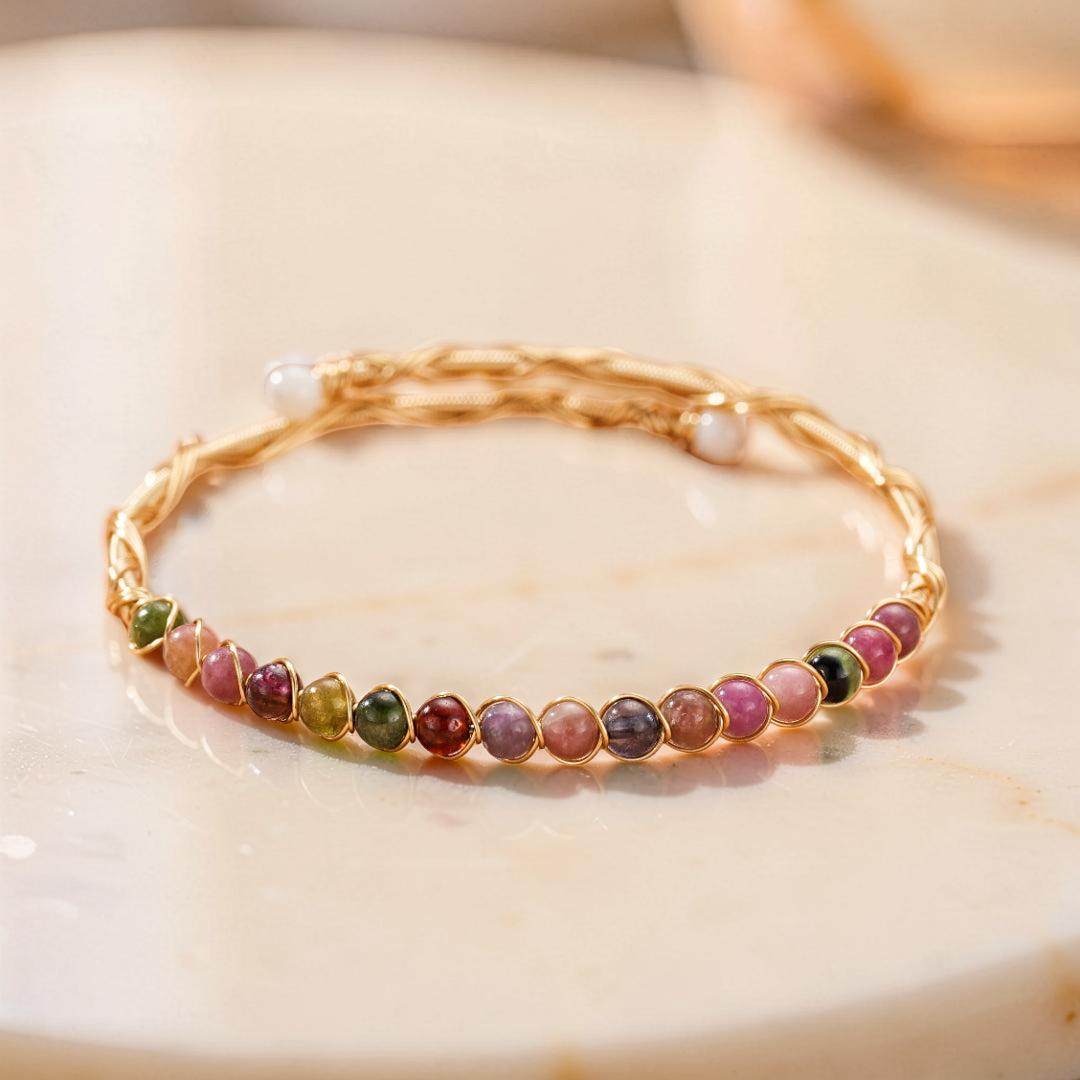 Bracelet Tourmaline – Harmonie d’Éclats, Argent Plaqué Or 14K