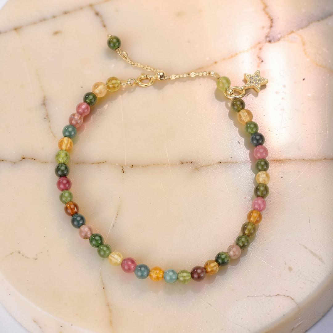 Bracelet Tourmaline – Rêve d'Aurore, Plaqué Or 14k