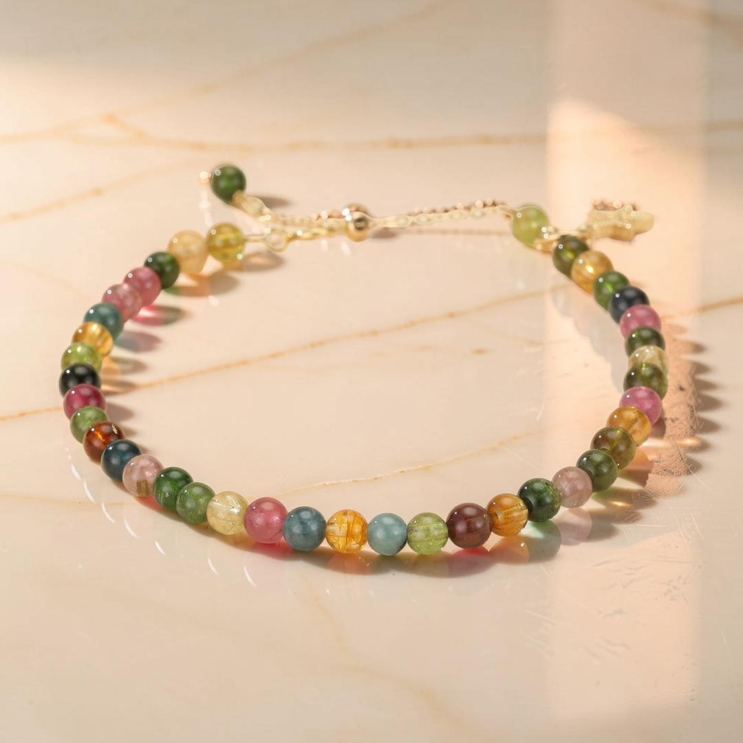 Bracelet Tourmaline – Rêve d'Aurore, Plaqué Or 14k