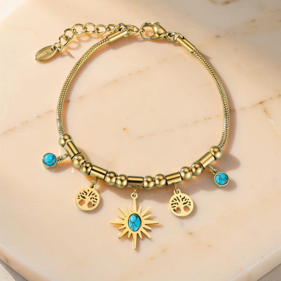 Bracelet Turquoise Arbre de Vie – Aura Dorée