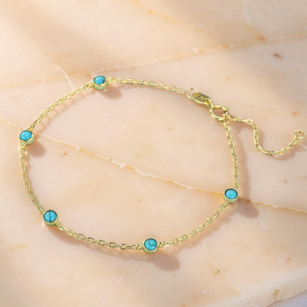 Bracelet Turquoise – Perles du Soleil, Argent Plaqué Or