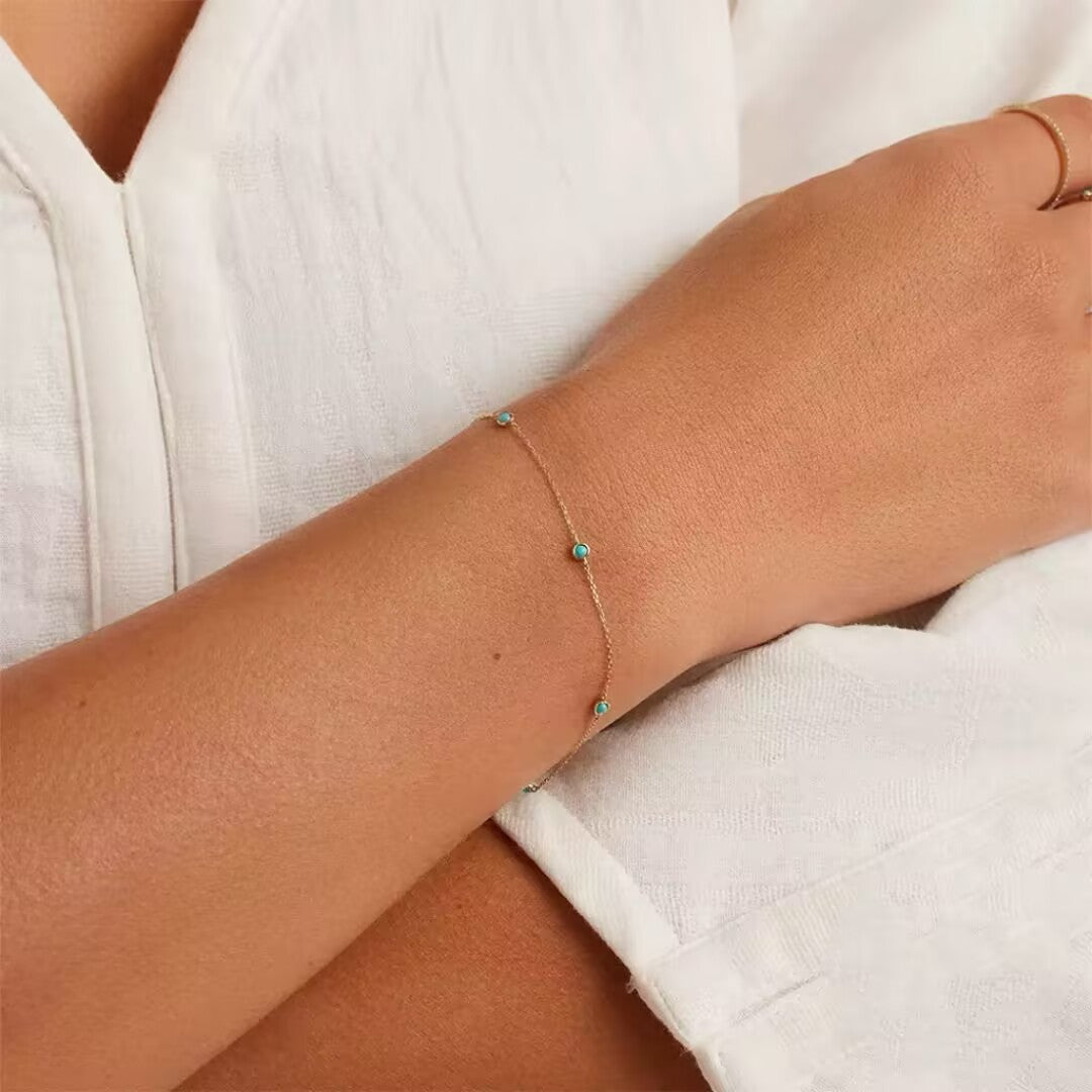 Bracelet Turquoise – Perles du Soleil, Argent Plaqué Or