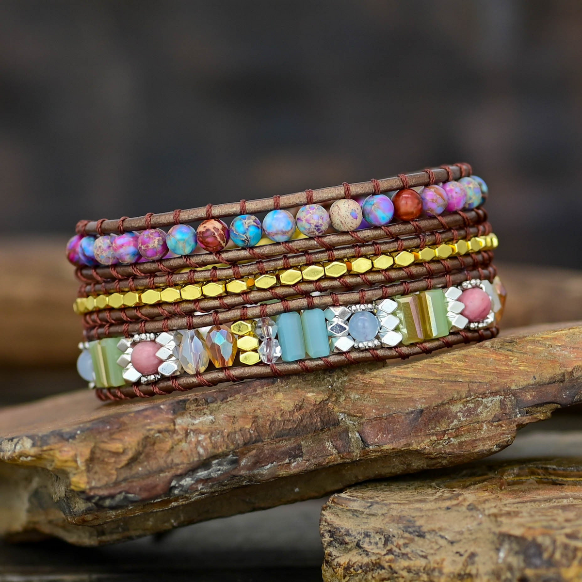 Bracelet Wrap Jaspe Africain - Boho