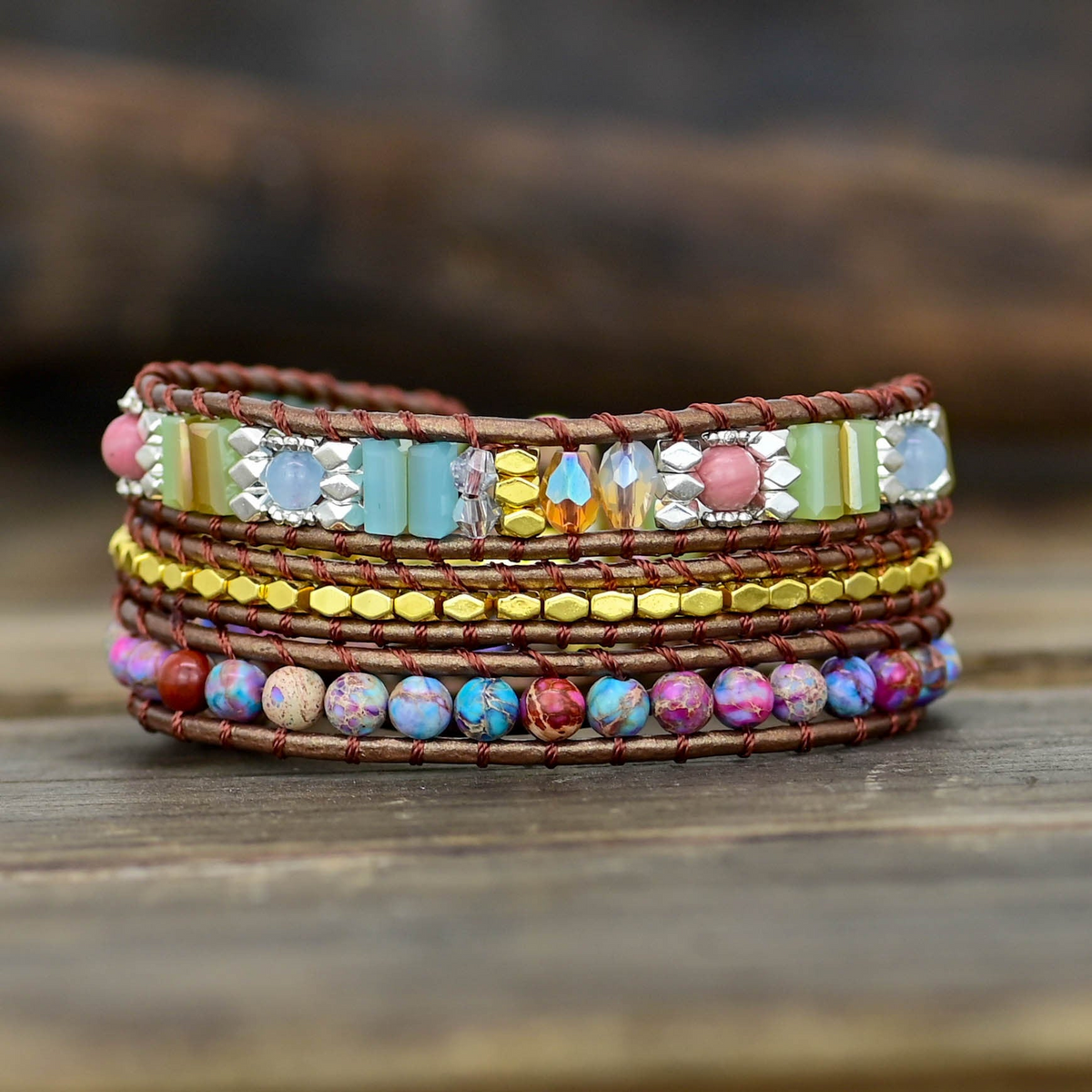 Bracelet Wrap Jaspe Africain - Boho