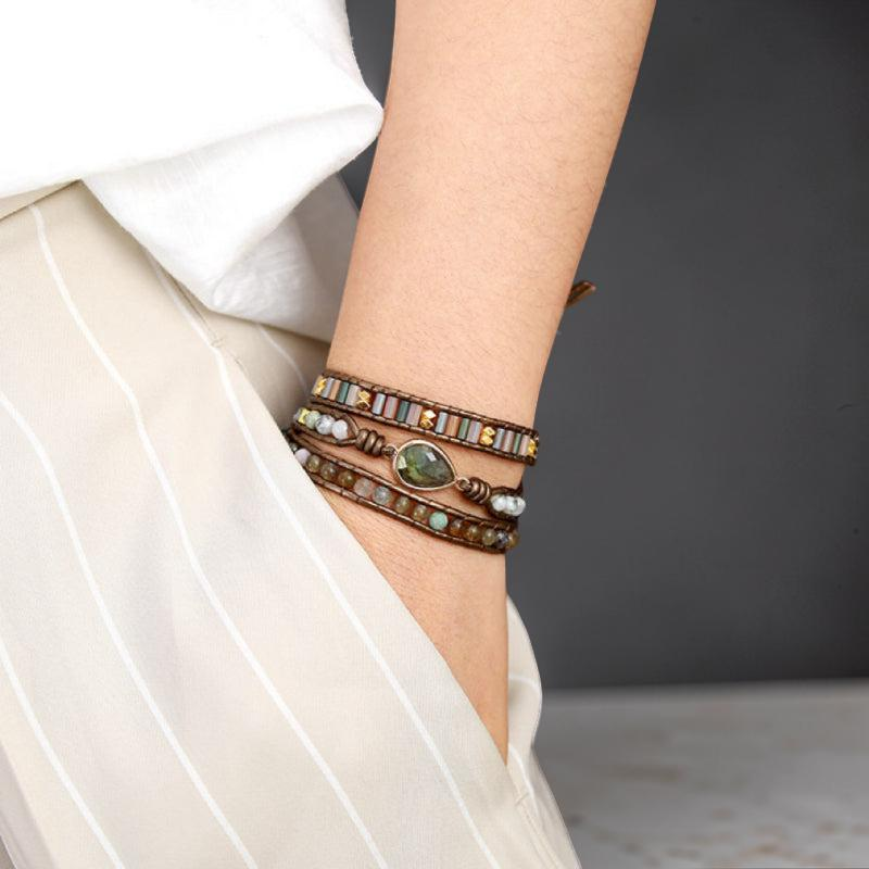 Bracelet Wrap Labradorite – Radiance Naturelle, Cuir