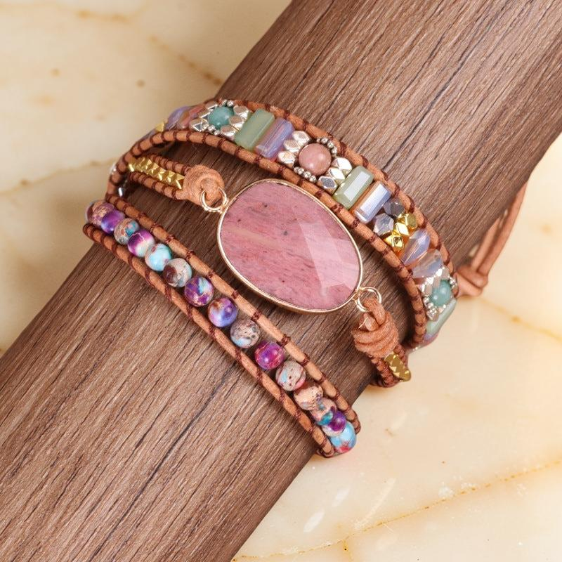 Bracelet Wrap Rhodochrosite et Jaspe – Éclat de Vitalité