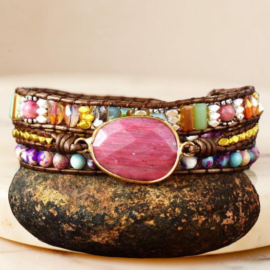 Bracelet Wrap Rhodochrosite et Jaspe – Éclat de Vitalité