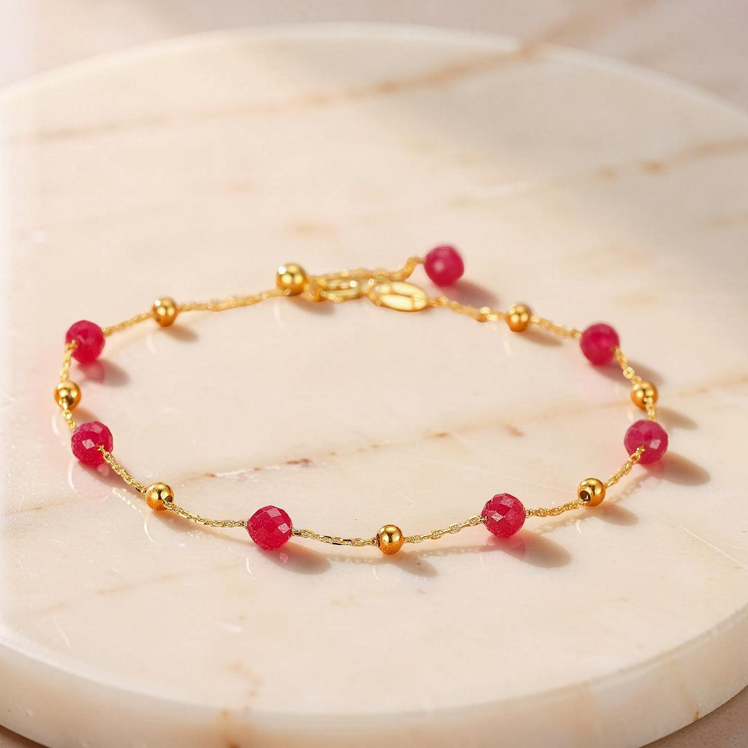 Bracelet Cornaline – Lumière Passionnée, Argent Plaqué Or