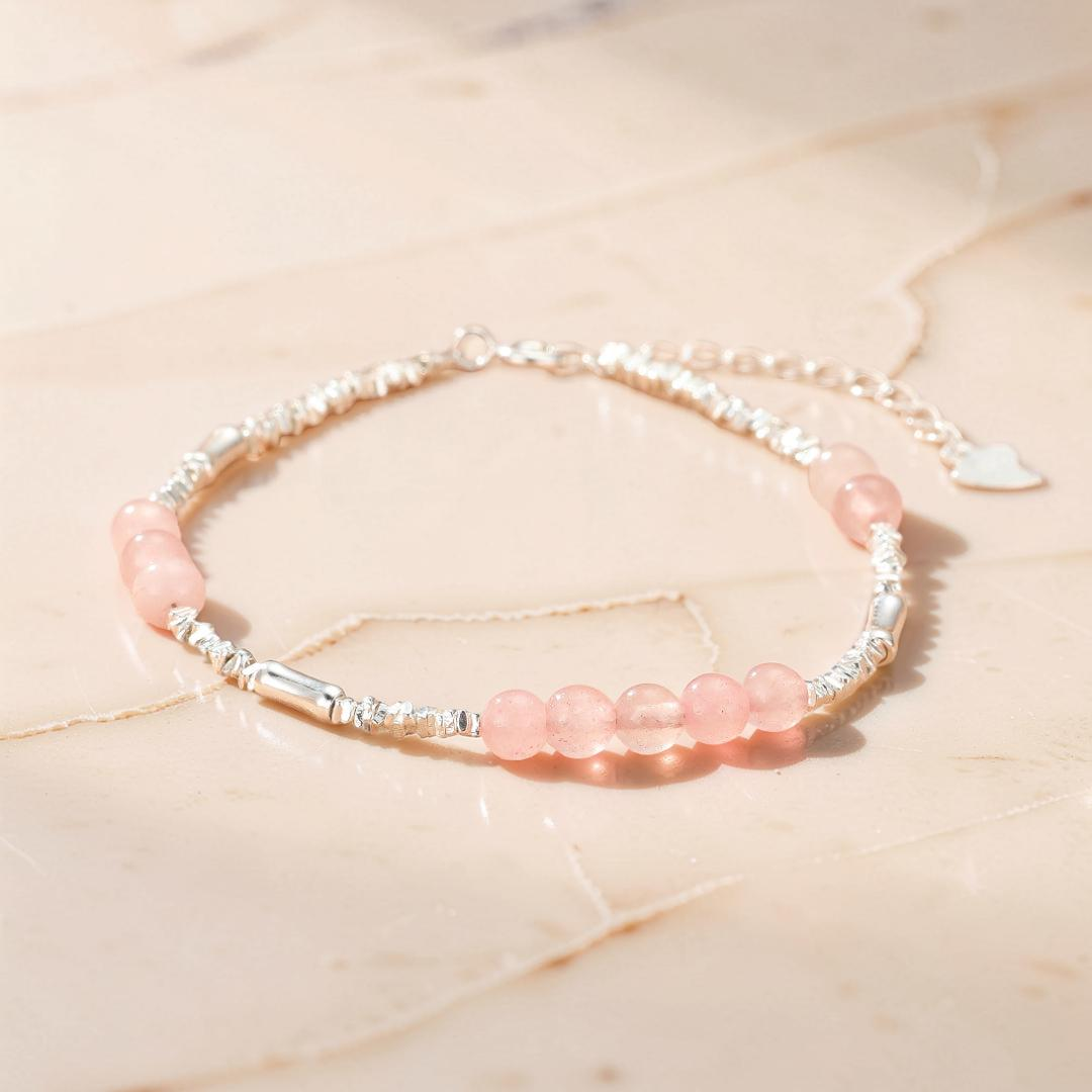Bracelet Quartz Rose – Éclat Doux, Argent