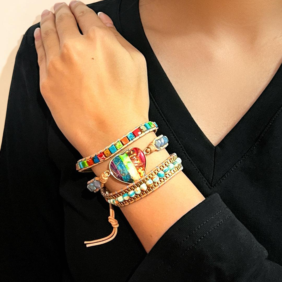 Bracelet Jaspe – Cœur Arc-en-Ciel