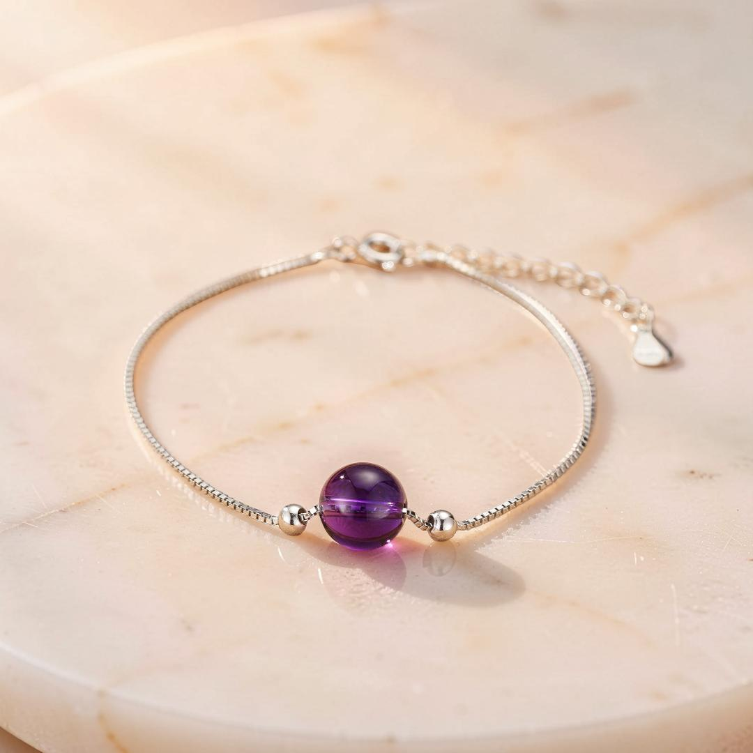 Bracelet Améthyste – Goutte de Douceur, Argent