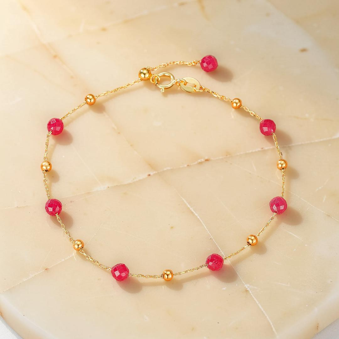 Bracelet Cornaline – Lumière Passionnée, Argent Plaqué Or