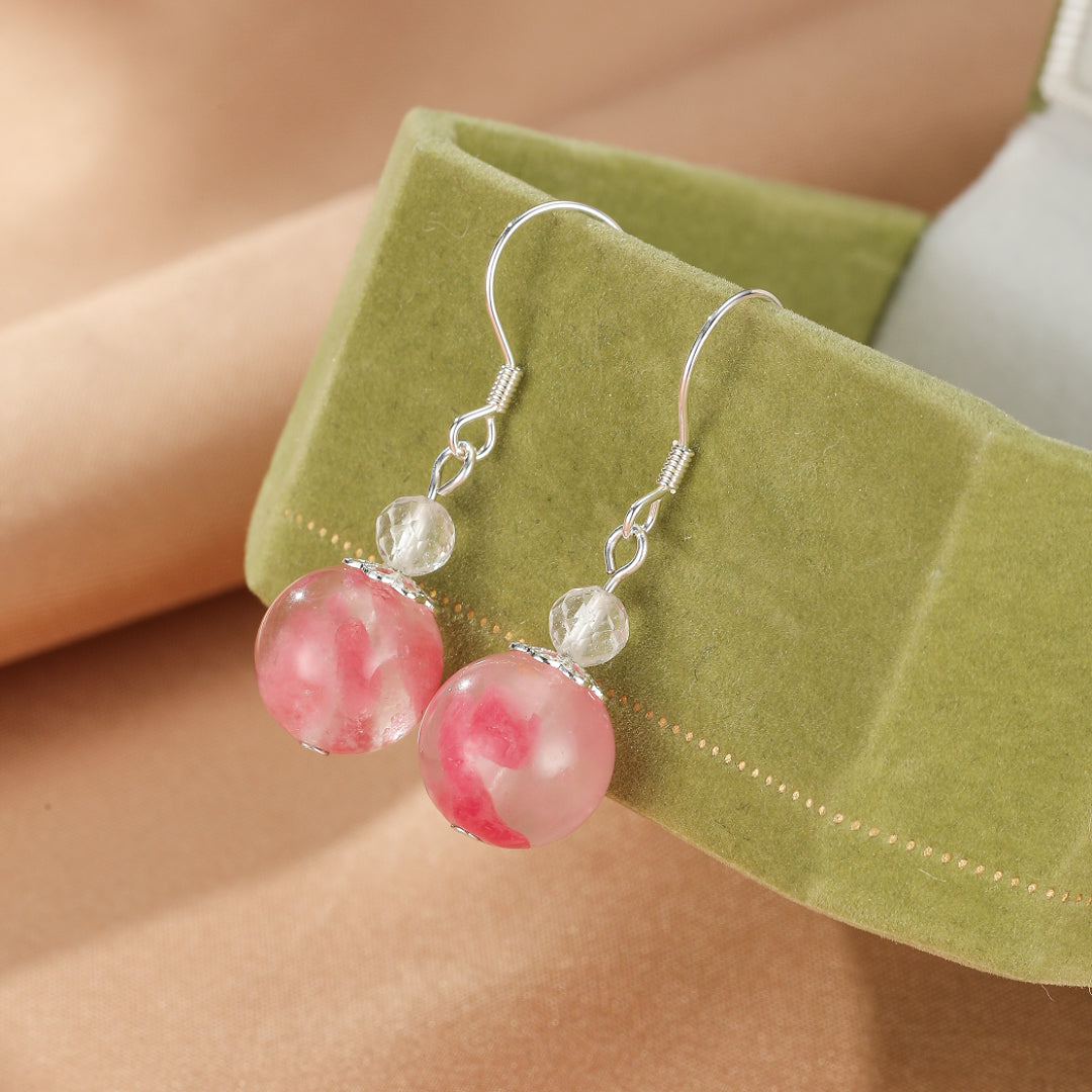 Boucles d’Oreilles Rhodonite – Rosée d’Amour, Argent