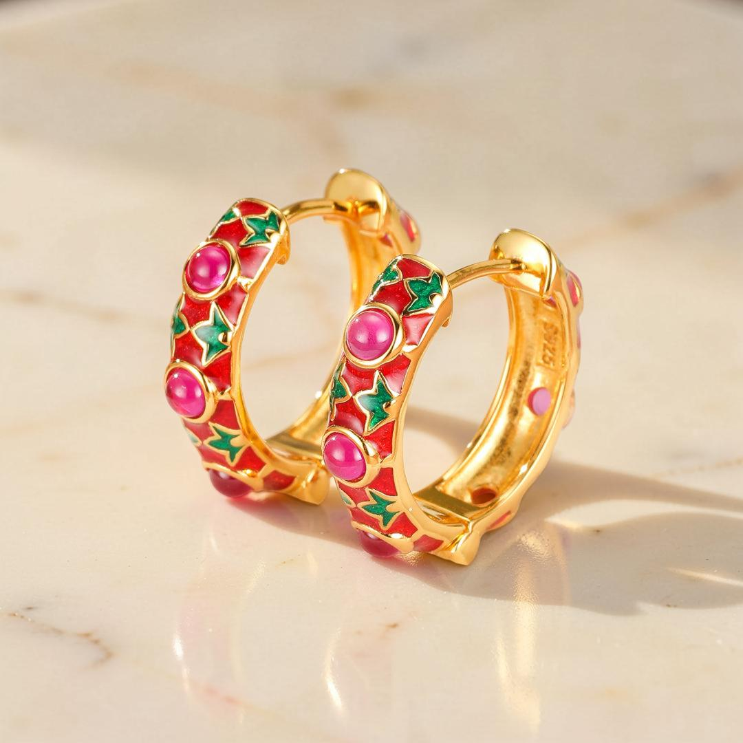 Boucles d'Oreilles Cornaline – Jardin Enchanté, Argent Émaillé