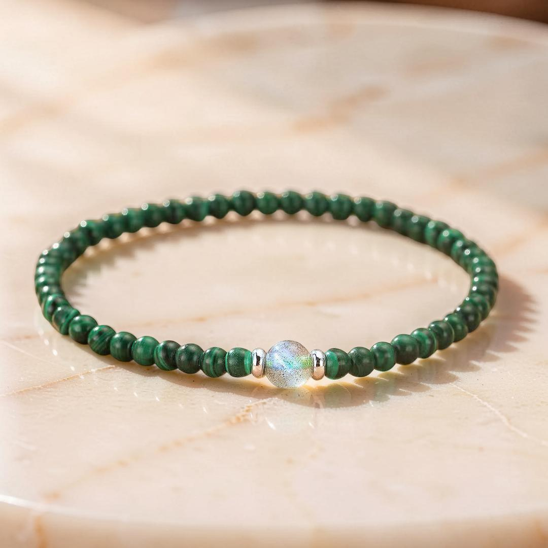 Bracelet Malachite – Harmonie Intérieure, Argent