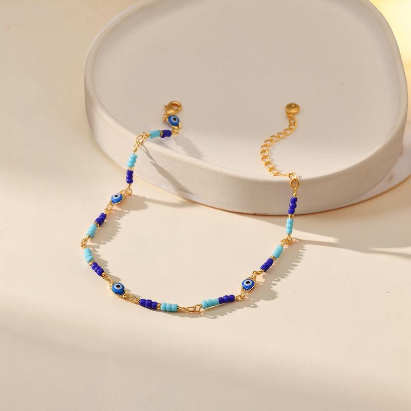 Bracelet de Cheville Mauvais Œil – Caresse des Flots, Plaqué Or