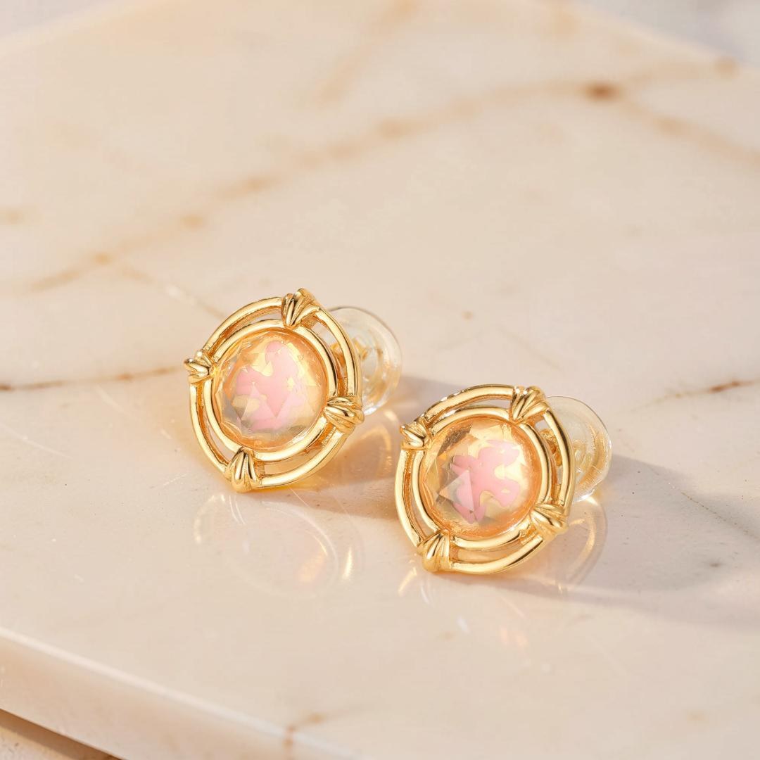 Boucles d'oreilles Quartz Rose – Aura Radieuse, Argent Plaqué Or 10K