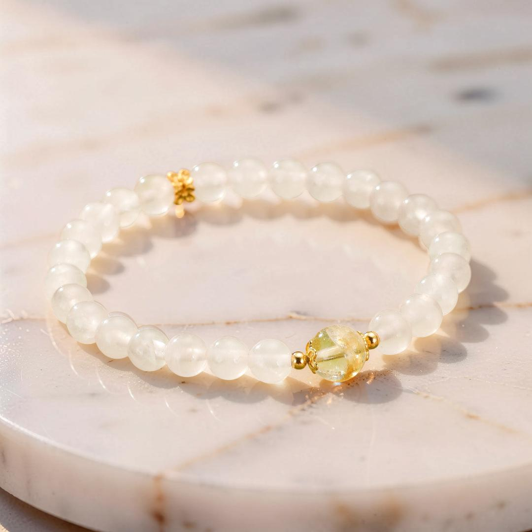 Bracelet Quartz Rose et Citrine – Équilibre Radieux, Argent Plaqué Or