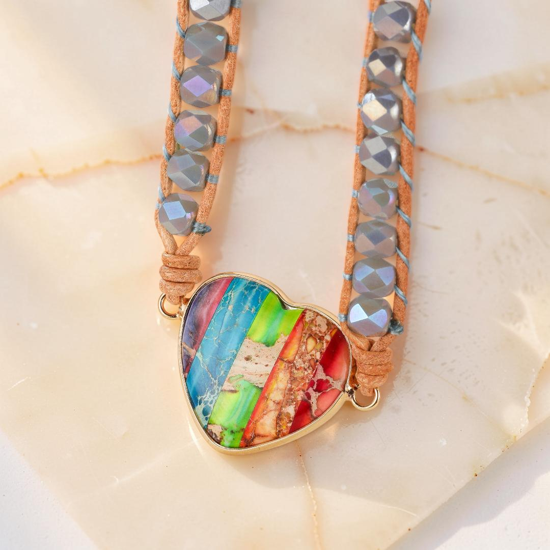 Bracelet Jaspe – Cœur Arc-en-Ciel