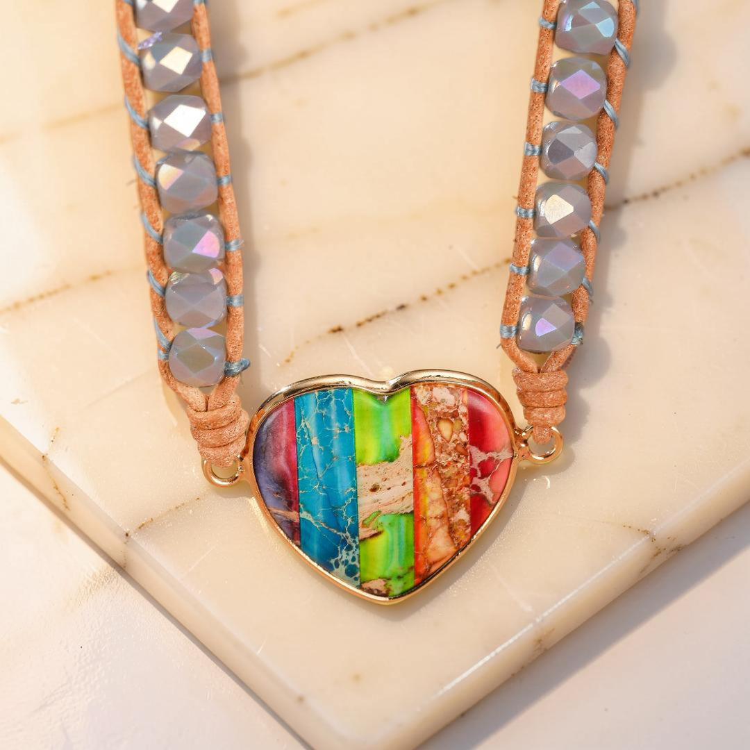 Bracelet Jaspe – Cœur Arc-en-Ciel