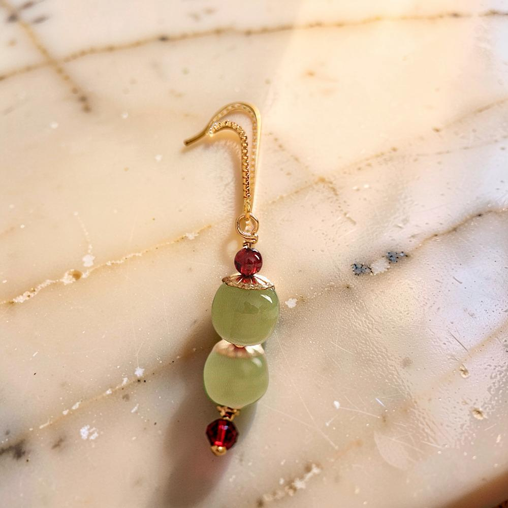 Boucles d’Oreilles Jade et Agate – Fruit, Argent Plaqué Or