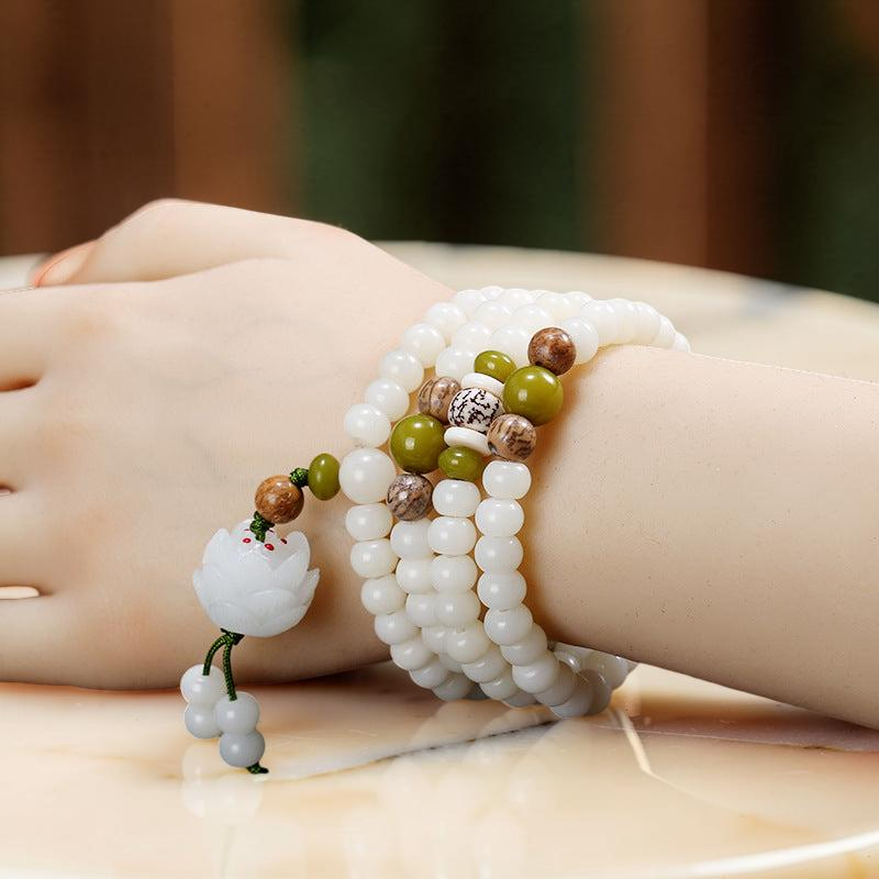 Mâlâ Jade et Graine de Bodhi – Fleur de Jade, 108 Perles