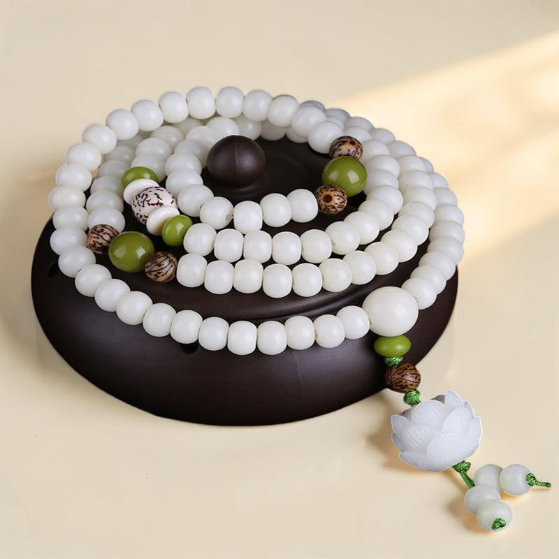 Mâlâ Jade et Graine de Bodhi – Fleur de Jade, 108 Perles