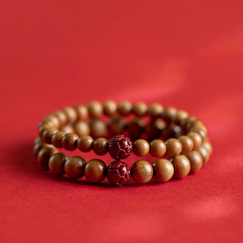 Bracelet Lotus Bois de Pêcher & Cinabre – Protection & Harmonie