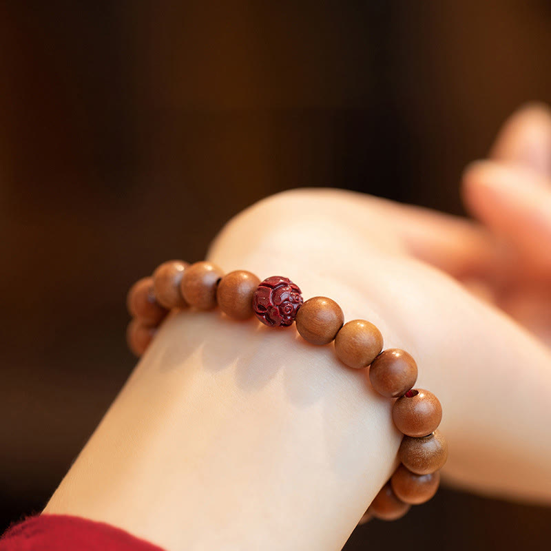 Bracelet Lotus Bois de Pêcher & Cinabre – Protection & Harmonie