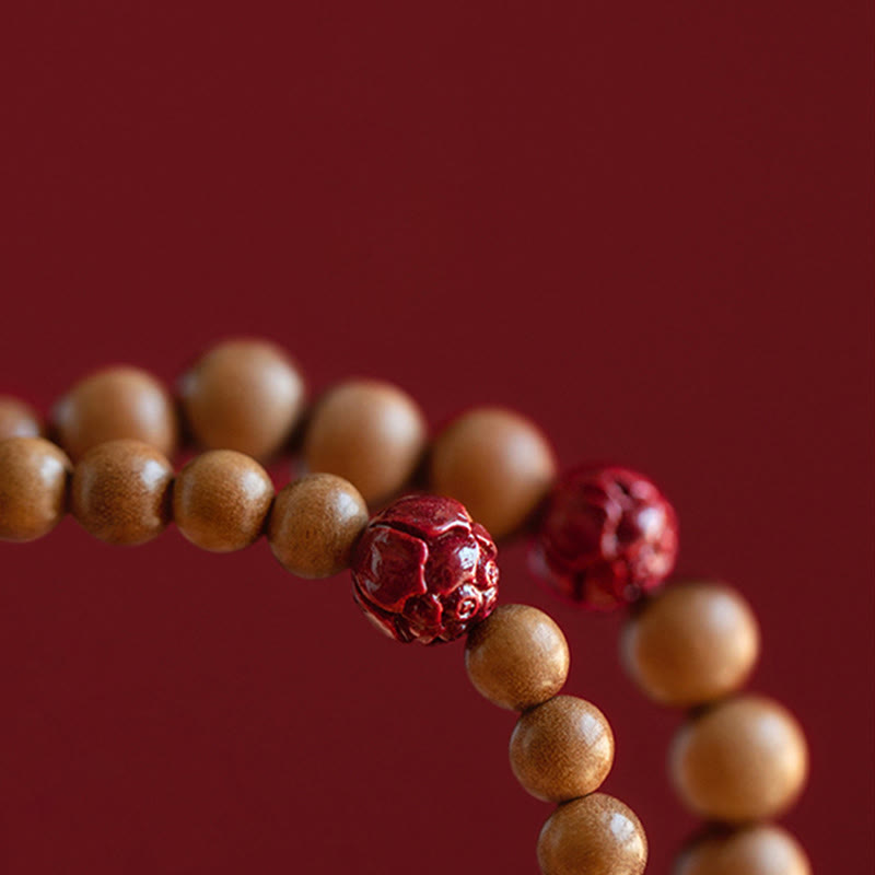 Bracelet Lotus Bois de Pêcher & Cinabre – Protection & Harmonie