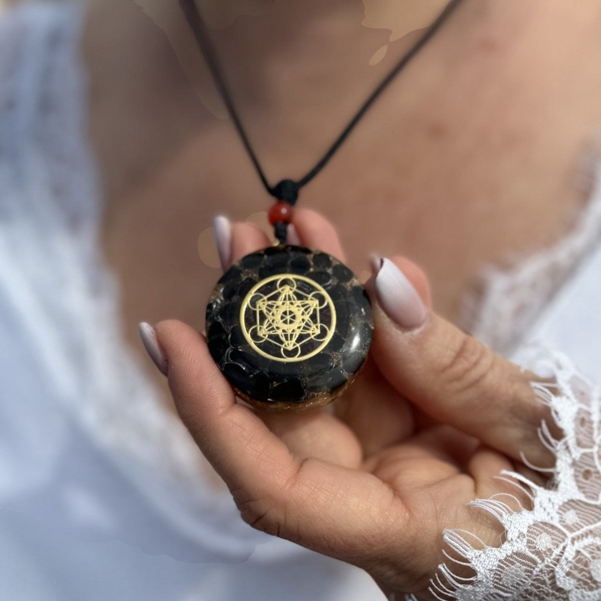 Pendentif Orgonite Puissance de Métatron en Obsidienne & Grenat