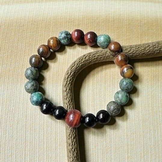 Bracelet Énergies Protectrices en Oeil de Tigre, Oeil de Taureau & Turquoise Africaine