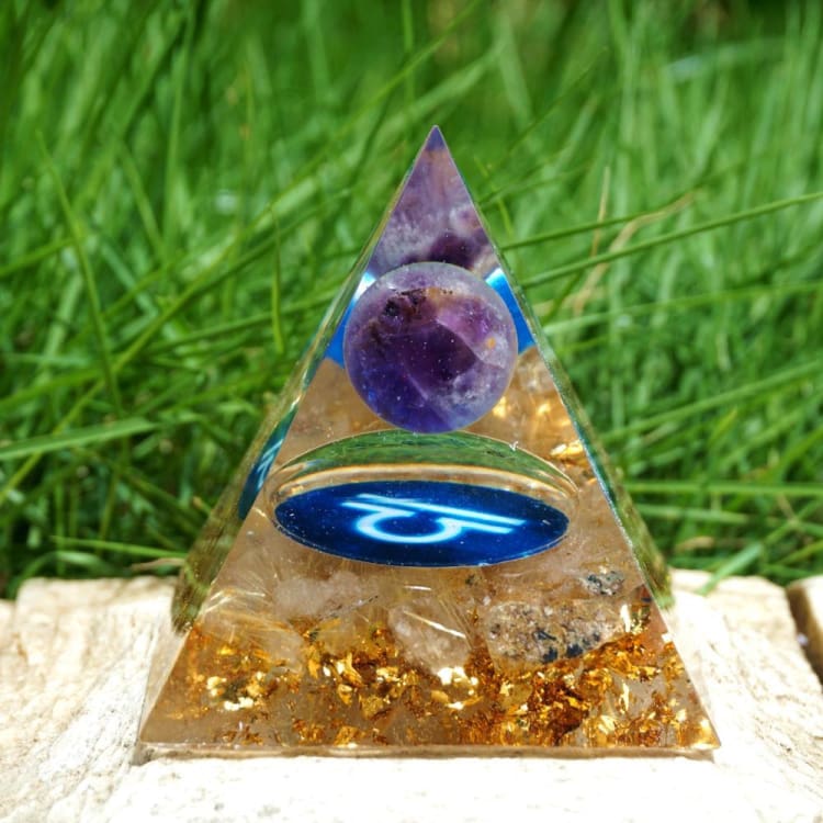 Pyramide du Zodiac en Orgonite et Quartz Rose de 10cm symbole de la Balance