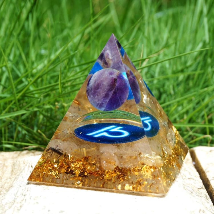 Pyramide du Zodiac en Orgonite et Quartz Rose de 10cm symbole de la Balance