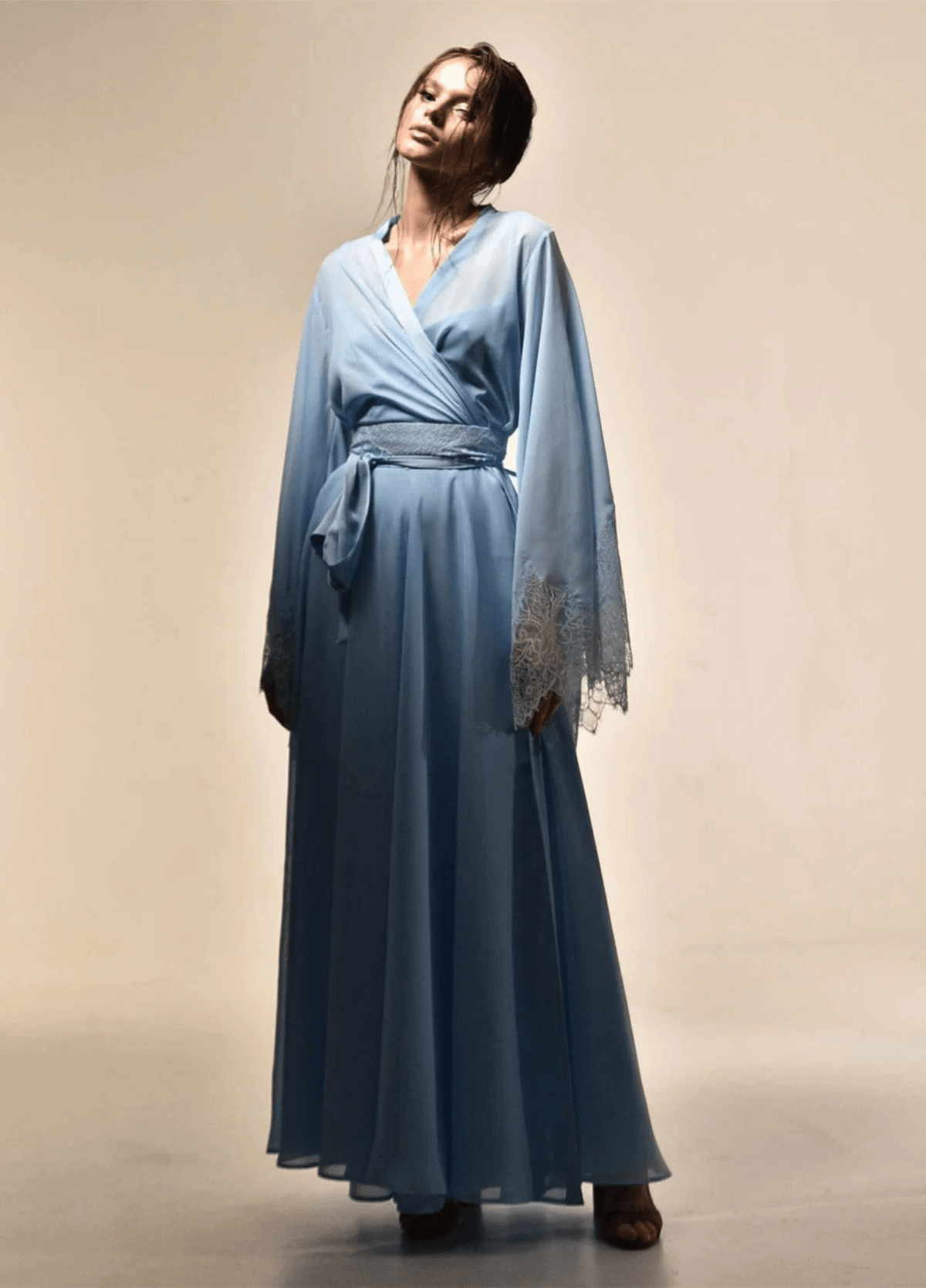 Robe kimono femme soie bleu – Aozora