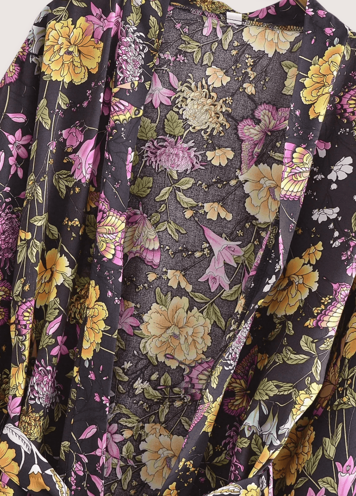 Kimono court femme floral noir – Jardin Nocturne