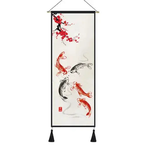 Kakemono Japonais Traditionnel Zen aux Symboles Nippons