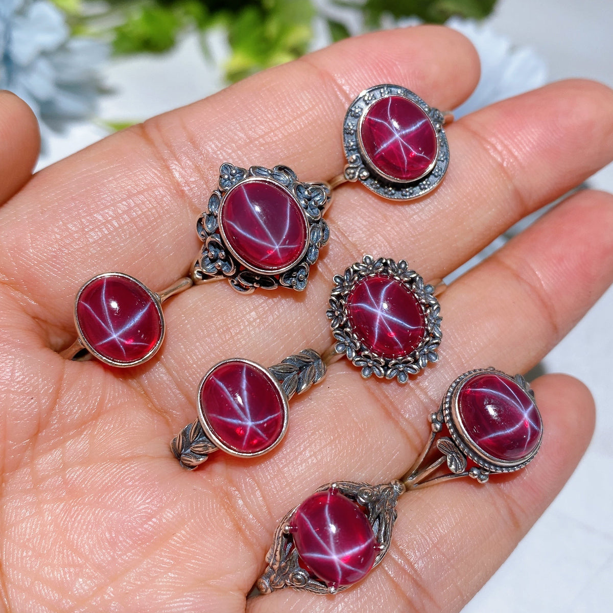 Parure Rubis Étoilé Naturel Réactif UV en Argent 925