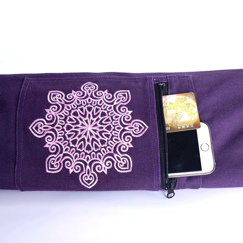 Sac de yoga violet respirant en toile – Bandoulière réglable