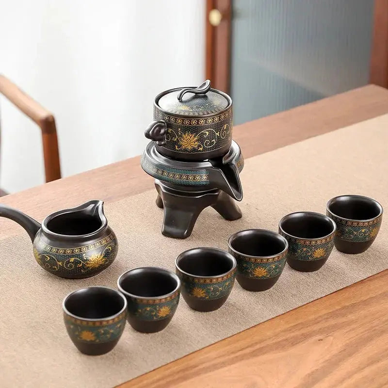 Service de Thé Gongfu Cha en Céramique Décorée, Élégance & Tradition