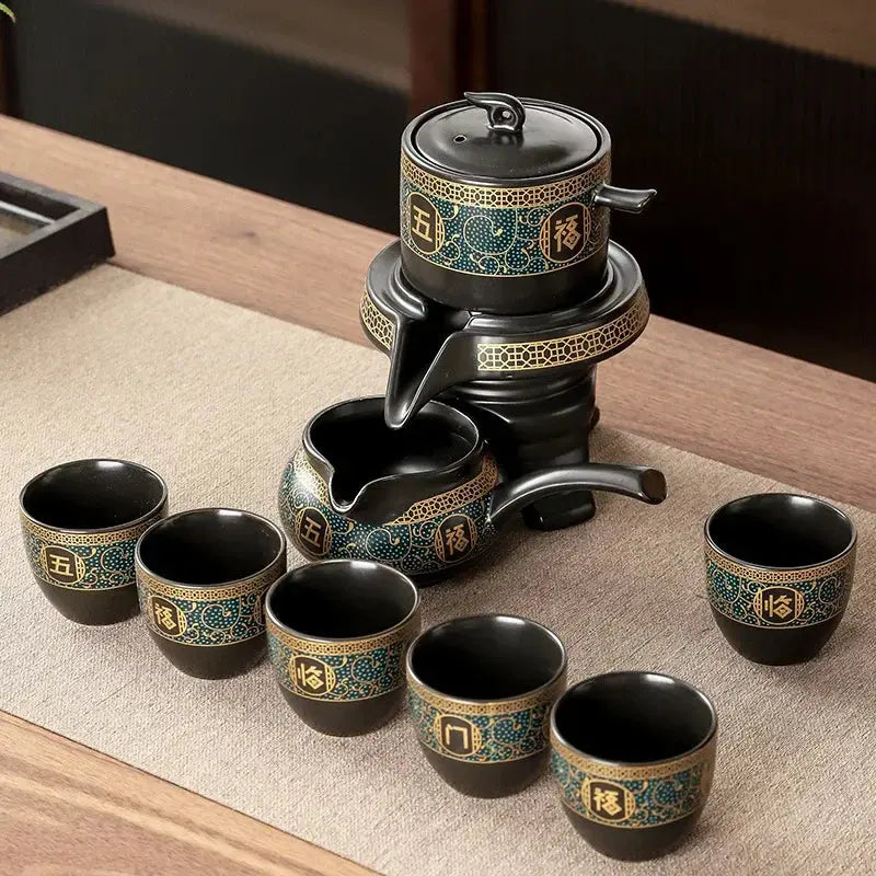 Service de Thé Gongfu Cha en Céramique Décorée, Élégance & Tradition