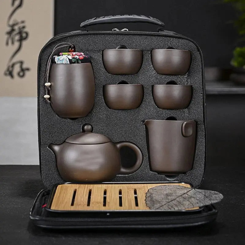 Set Traditionnel Chinois en Argile Violette (Yixing) pour Cérémonie du Thé Kungfu