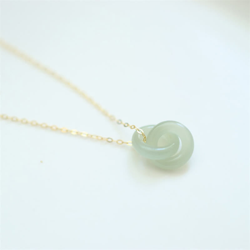 Collier Double Boucle de la Paix en Jade Hetian et Argent Sterling 925