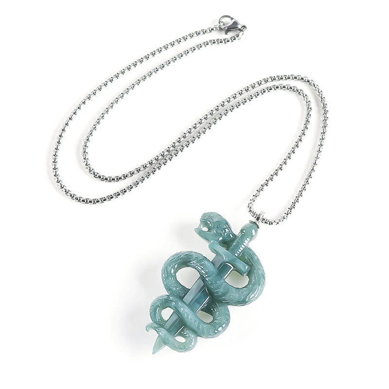 Collier Épée & Serpent en Jade Naturel et Argent Sterling 925