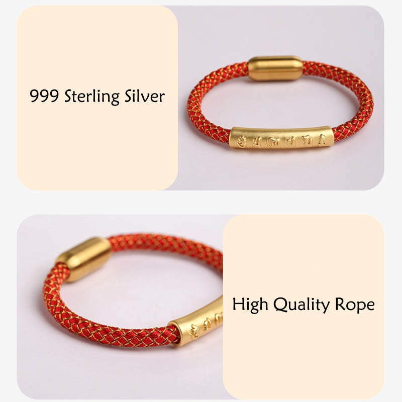 Bracelet Om Mani Padme Hum Argent 999 & Cordon – Pureté & Intention