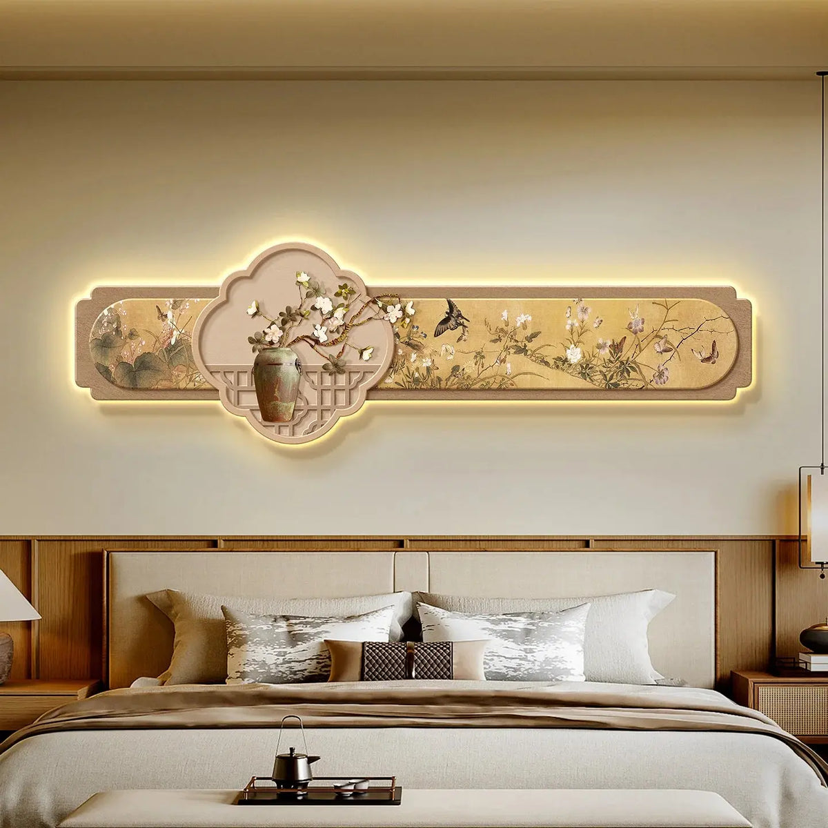 Tableau Mural Japonais Lumineux Zen aux Motifs Floraux