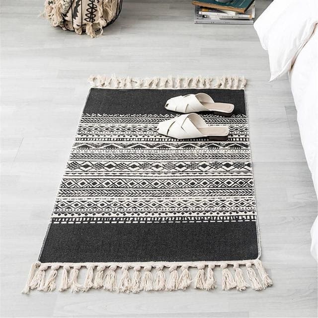Tapis Zen Turc fait main en coton Kilim (60×90 cm) – Décoration & Méditation Noir et Blanc