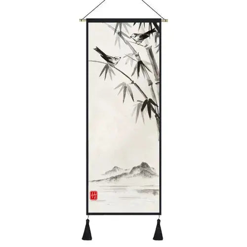 Kakemono Japonais Traditionnel Zen aux Symboles Nippons