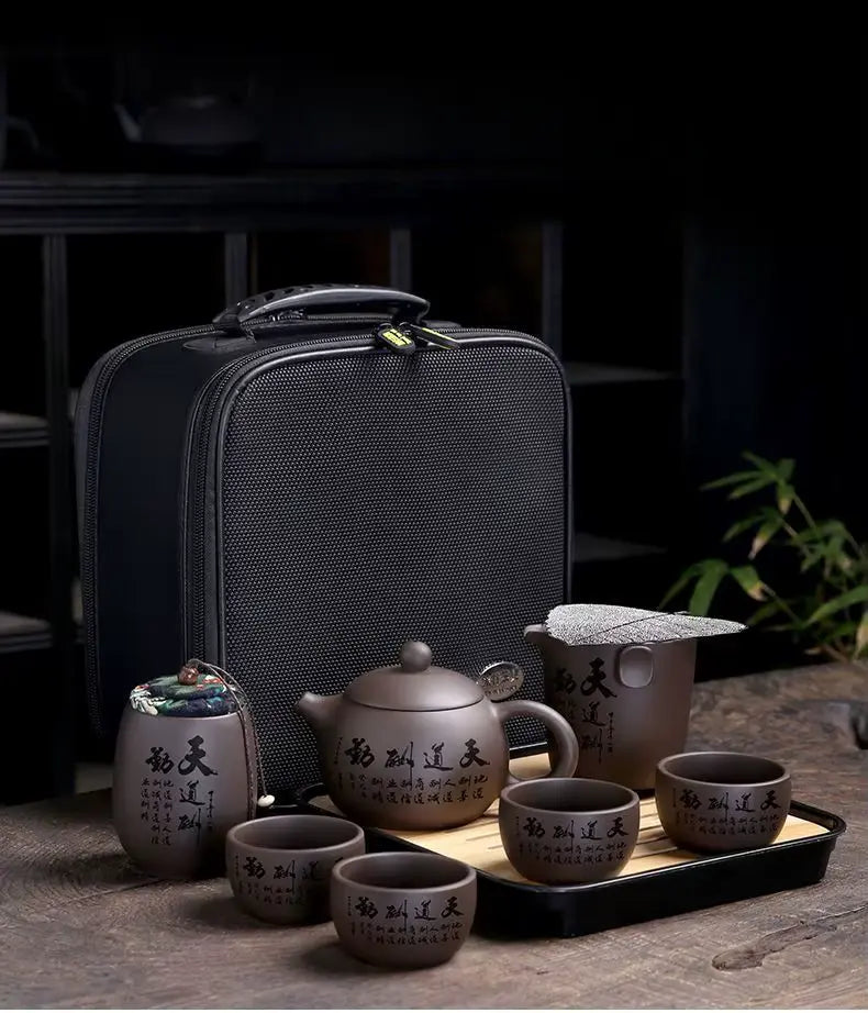 Set Traditionnel Chinois en Argile Violette (Yixing) pour Cérémonie du Thé Kungfu