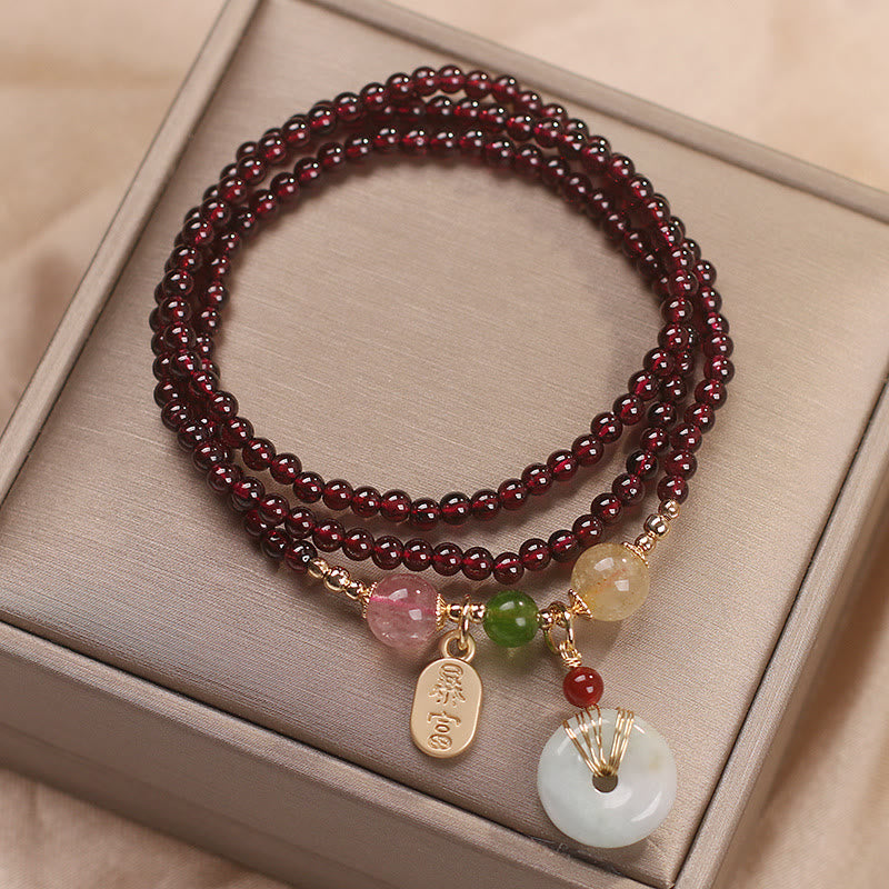 Bracelet Triple Tour en Grenat Naturel « Énergie & Harmonie »